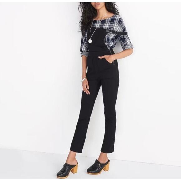 Madewell Cali Demi Bootcut Overalls Denim Jeans In Black Frost Size Small - Picture 1 of 11